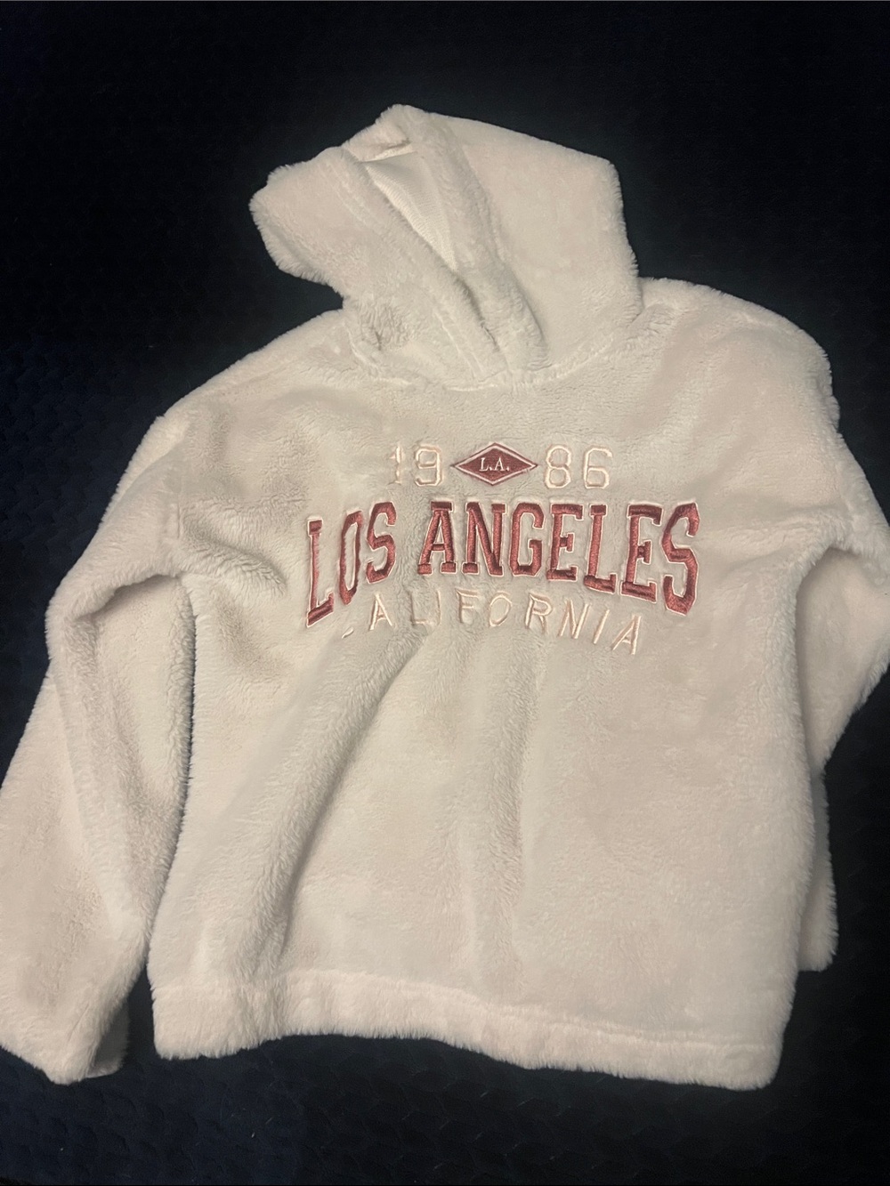 Girls XS Cozy Los Angeles Embroidered Hooded Plush Sweater - Ivory